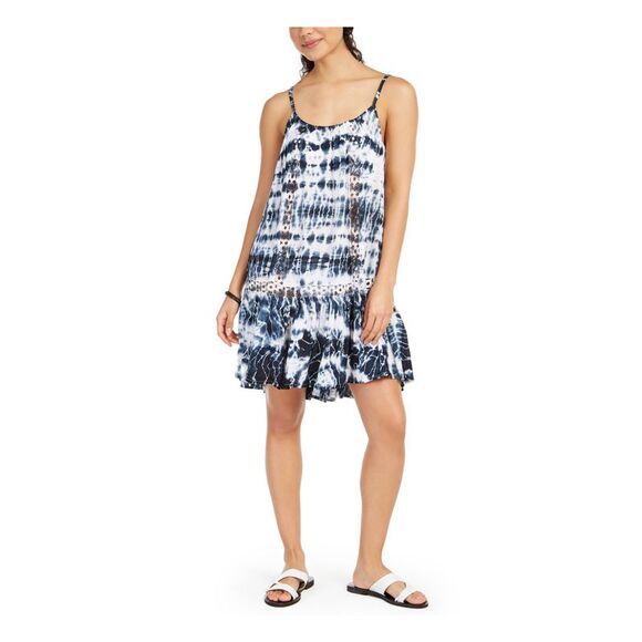 RAVIYA Other - RAVIYA Women's Navy Crochet At Front And Hem Ruffled Swimsuit Cover Up S